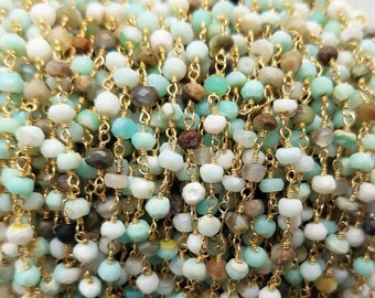 4mm Peru Opal, Brass w/Gold Rosary Chain