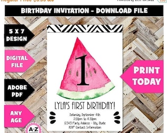 60% OFF SALE Watermelon Editable Party Invitation, Any Age, Watermelon Party, One, Sweet, Summer, Watercolor, Edit with Adobe Reader, Downlo