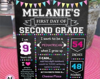 First day of school board - birthday board - editable file - you edit yourself - print today - chalkboard - art - age - weight - height -