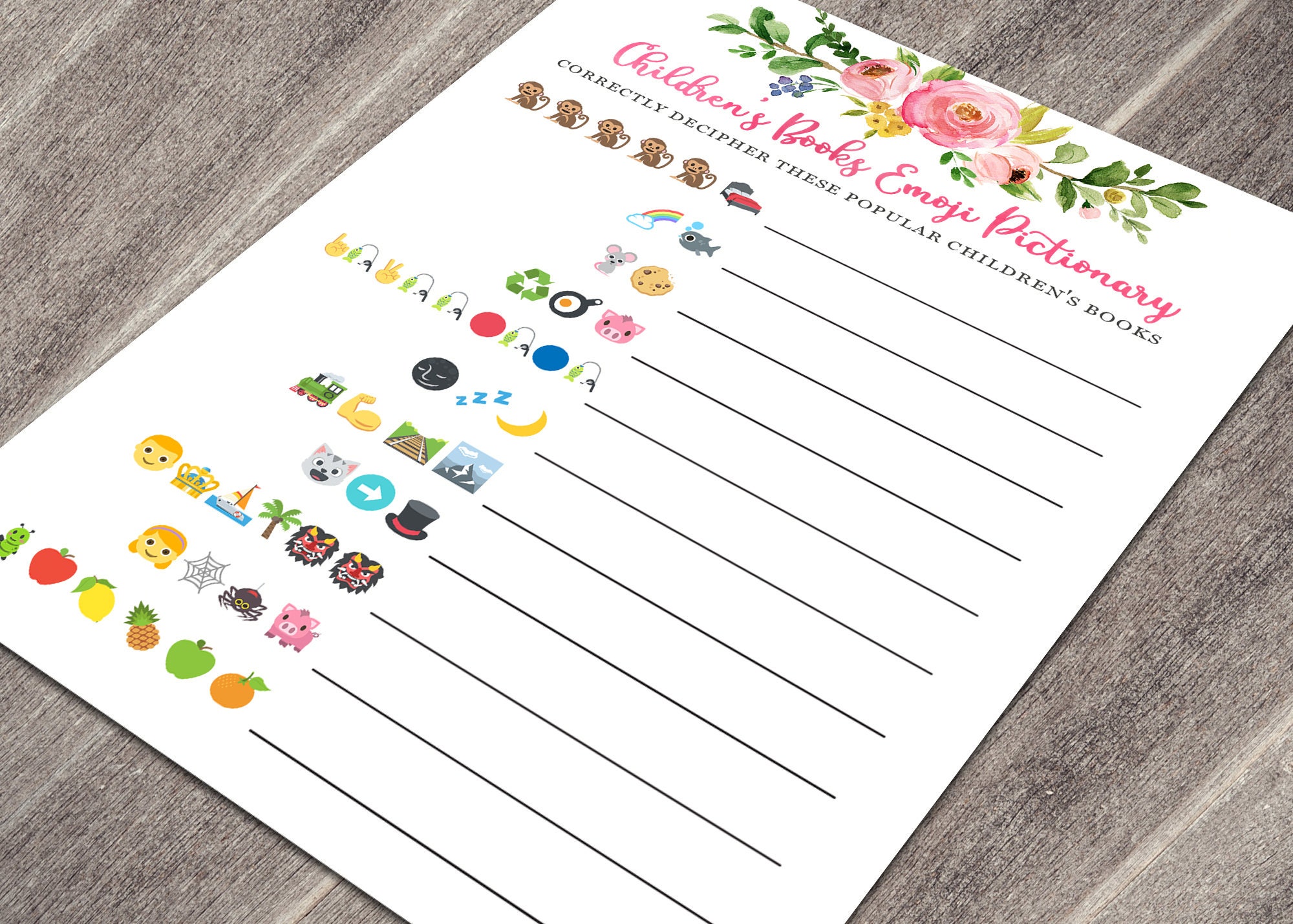 Children's Book Emoji Pictionary Baby Shower Game