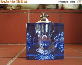 Blue Glass Table Lighter Vintage 1950's Butane Molded SilvertoneBubble Look Cigarette Cigar Decor Lighter Tobocciana Collectible - Col0197