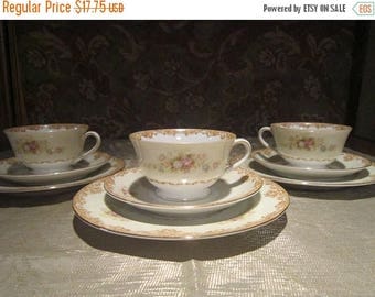 Jyoto Bone China Tea Cup Set Vintage 1940's Occupied Japan Tan Traditional 3pcs Serving Tea Coffee Serving Lunch Gift Collectible - CT0213