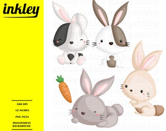 50%OFF!! Cute Rabbits Clipart - Cute Clipart, Rabbits Clipart, Fun Clipart, Clipart Set, Adorable Digital Clip Art