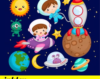 50%OFF!! Kids At Outer Space Clipart - Cute Clipart, Fun Clipart, Clipart Set, Adorable Digital Clip Art