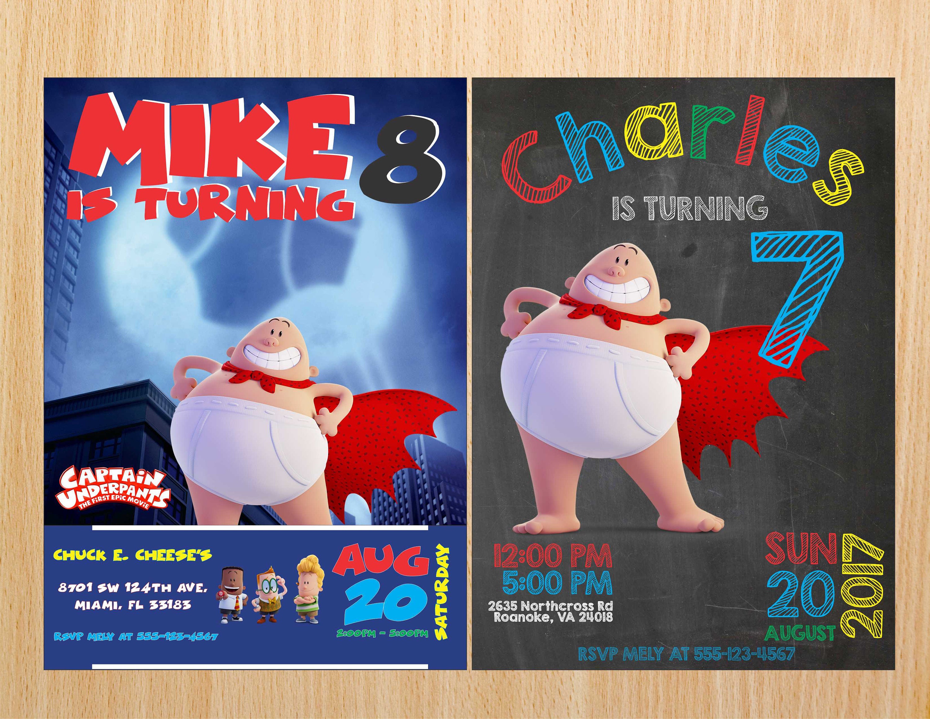 Captain Underpants Invitation Captain Underpants Birthday