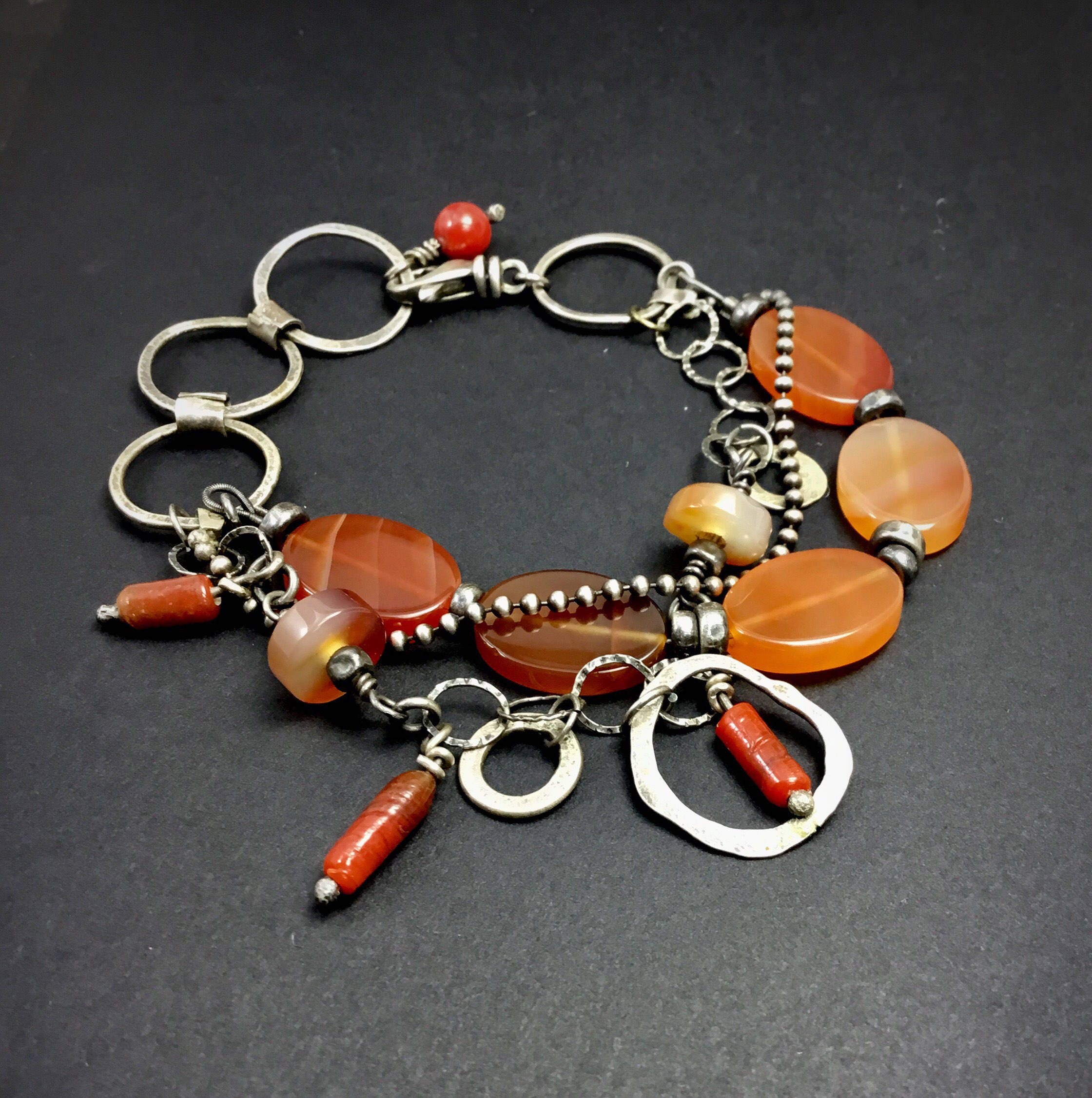 Carnelian Bracelet / Raw Silver Bracelet / Metalwork / Multi