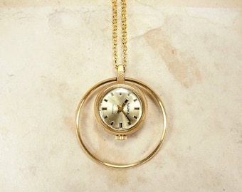 ON SALE Rare women's watch necklace - Working small gold watch - Gold watch pendant Chaika - Gold plated AU5