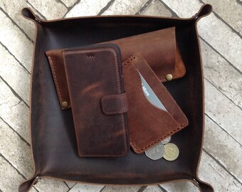 LARGE Personalized Leather Valet Tray Leather Catch all Leather Catchall Leather Travel Tray Leather Tray Mens Gift 3rd Anniversary Gift