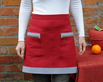 Marsala Natural Linen Apron Half apron Baking Apron Linen Cafe apron Red Kitchen Apron Hostess aprons Womens Aprons Cooking wife gift ideas