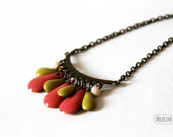 Long necklace enameled Sequin coral ° ° ° ° lime green