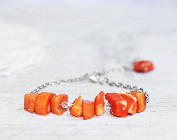 50% OFF Burnt orange bracelet, Fall color bracelet, Coral bead bracelet, Coral stone bracelet, Burnt orange jewelry, Orange stone bracelet