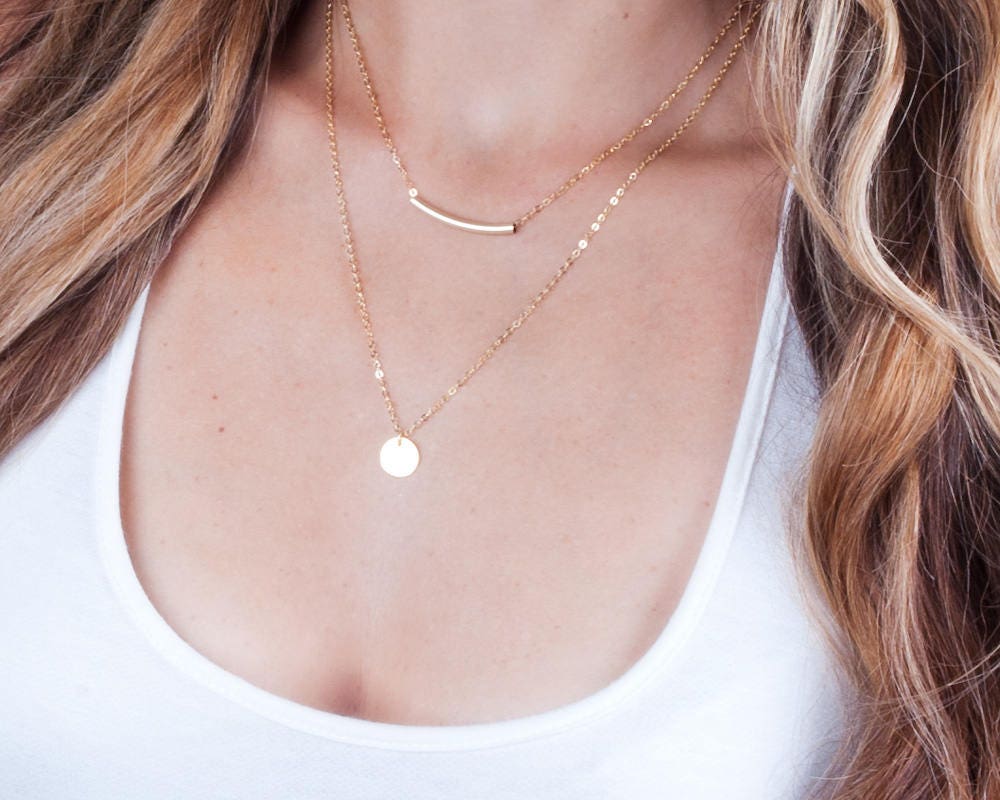 Small Disc Necklace Gold Disc Necklace Personalized Tag