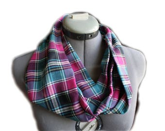 Pink and Blue Plaid Infinity Scarf, Pink and Blue fashion Scarf, Pink Infinity Scarf, Blue Infinity Scarf