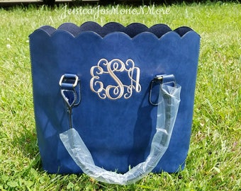 SALE-Monogrammed Scalloped Tote-Monogrammed Purse-Scalloped Tote-Scalloped Purse-Faux Leather Tote