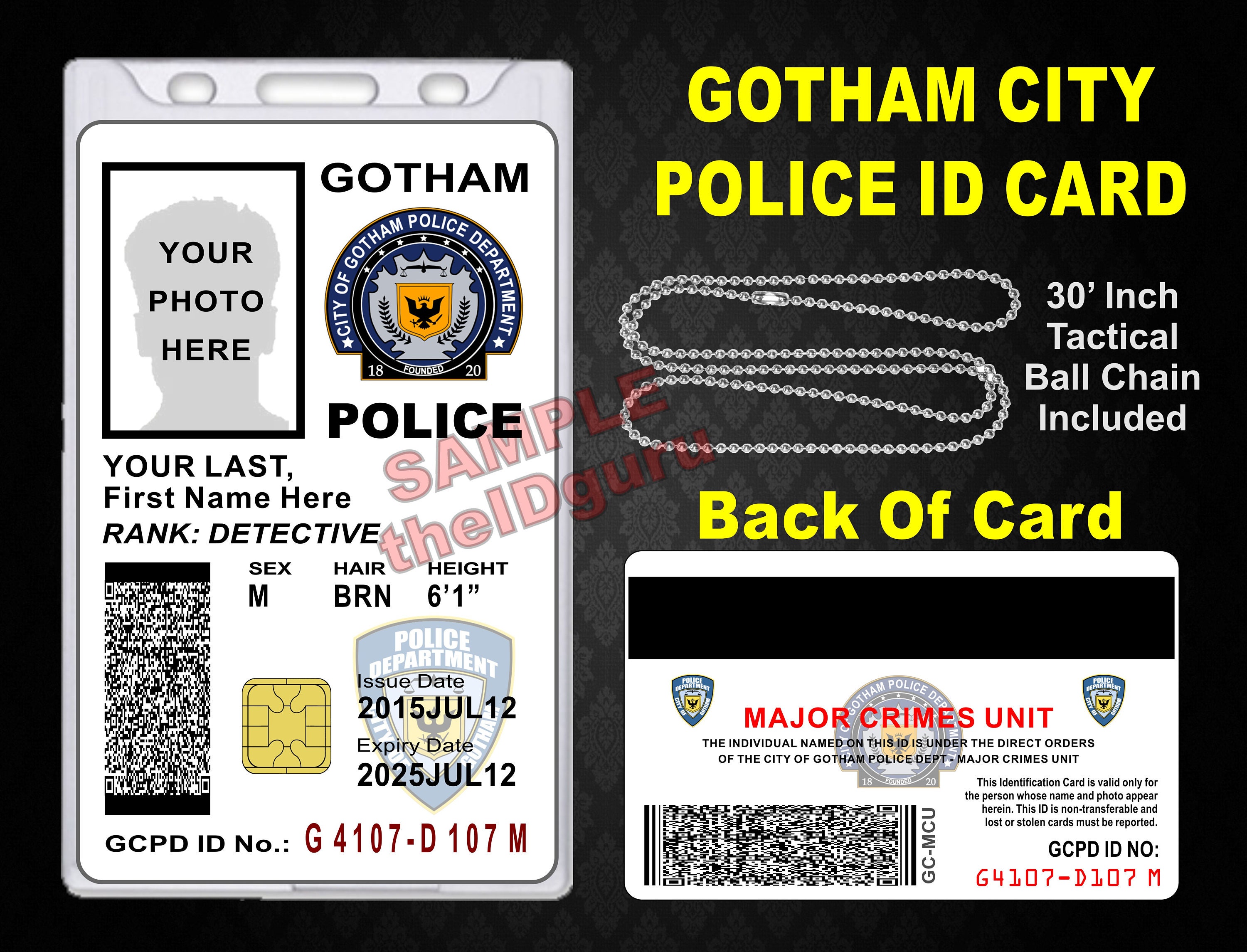 Gotham City Police ID Card Prop Custom Printed With Your