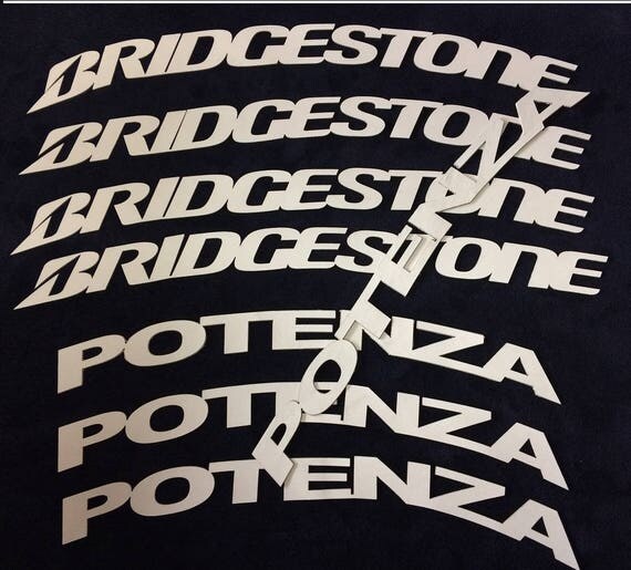 Permanent Tire Letters BRIDGESTONE POTENZA White color 8 Decal