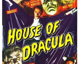 Back to School Sale: HOUSE OF DRACULA Movie Poster 1945 Monster Movie