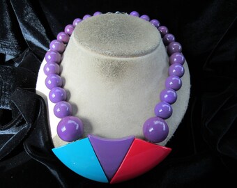 Vintage Chunky Purple Blue & Red Necklace
