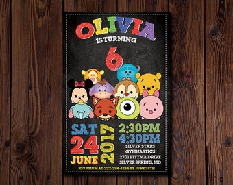 Tsum Tsum Invitation, Tsum Tsum Birthday Party, Disney Cartoon, Disney Tsum, Donald, Mouse, Kitty, Personalized, Printable, Digital File