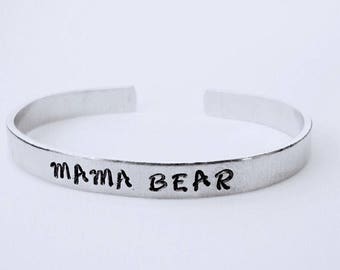 Mama Bear Bracelet, Mothers Hand Stamped gift, Aluminum bracelet, New mom, for mother, Aluminum Cuff Bracelet, Birthday gift, Mothers Day