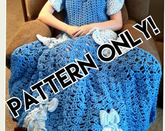 Princess Dress Blanket, blue, crochet pattern, Digital Download, PDF only, toddler, child, and adult sizes