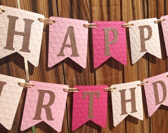Birthday Banner, Pink and Gold Birthday, Pink and Gold Birthday Banner, 1st Birthday Banner, Pink Girl Birthday Banner