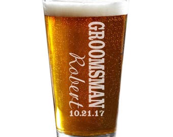 Groomsmen Pint Glass, Personalized Pint Glasses, Engraved Beer Glass, Groomsmen Gift, Best Man Gift