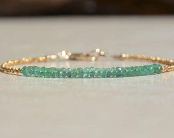 May Birthstone Bracelet, Emerald Bracelet, Natural Gemstone Bracelet, Sterling Silver Bracelet, Emerald Birthstone, Beaded Bracelet, Gift