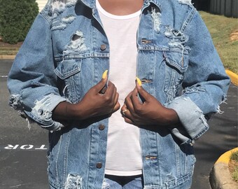 Vintage Denim Jacket distressed custom various vintage brands levis gap lee wrangler unisex clothing mens denim jacket womens denim jacket
