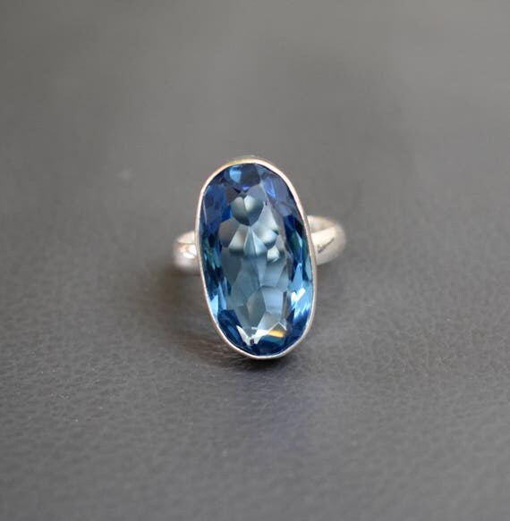 Size 7 Sky Blue Topaz Stack Ring 925 Sterling Silver Ring