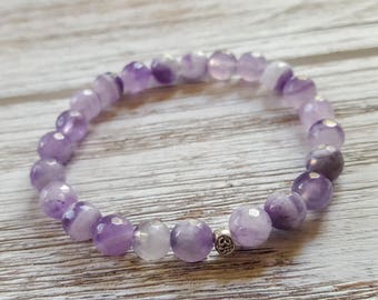 I AM VIBRANT Amethyst Bracelet Amethyst Mala Beads Crown Chakra Gifts February Birthstone Mala 18K Gold or Sterling Silver Mala Bracelet