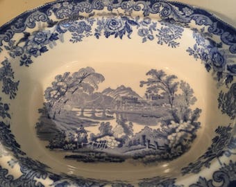 English Blue and White Toile Bowl