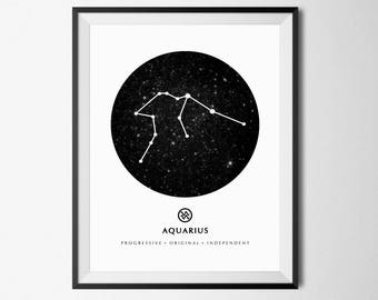 Aquarius Constellation Print, Aquarius Print, Astrology Print Art, Zodiac Sign Wall Art, Zodiac Sign Poster, Aquarius Wall Art, Zodiac Sign
