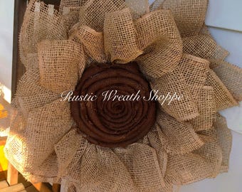 Burlap Daisy Wreath, Sunflower Wreath, Poly Burlap Flower Wreath, Neutral Flower Wreath, Burlap Sunflower Wreath