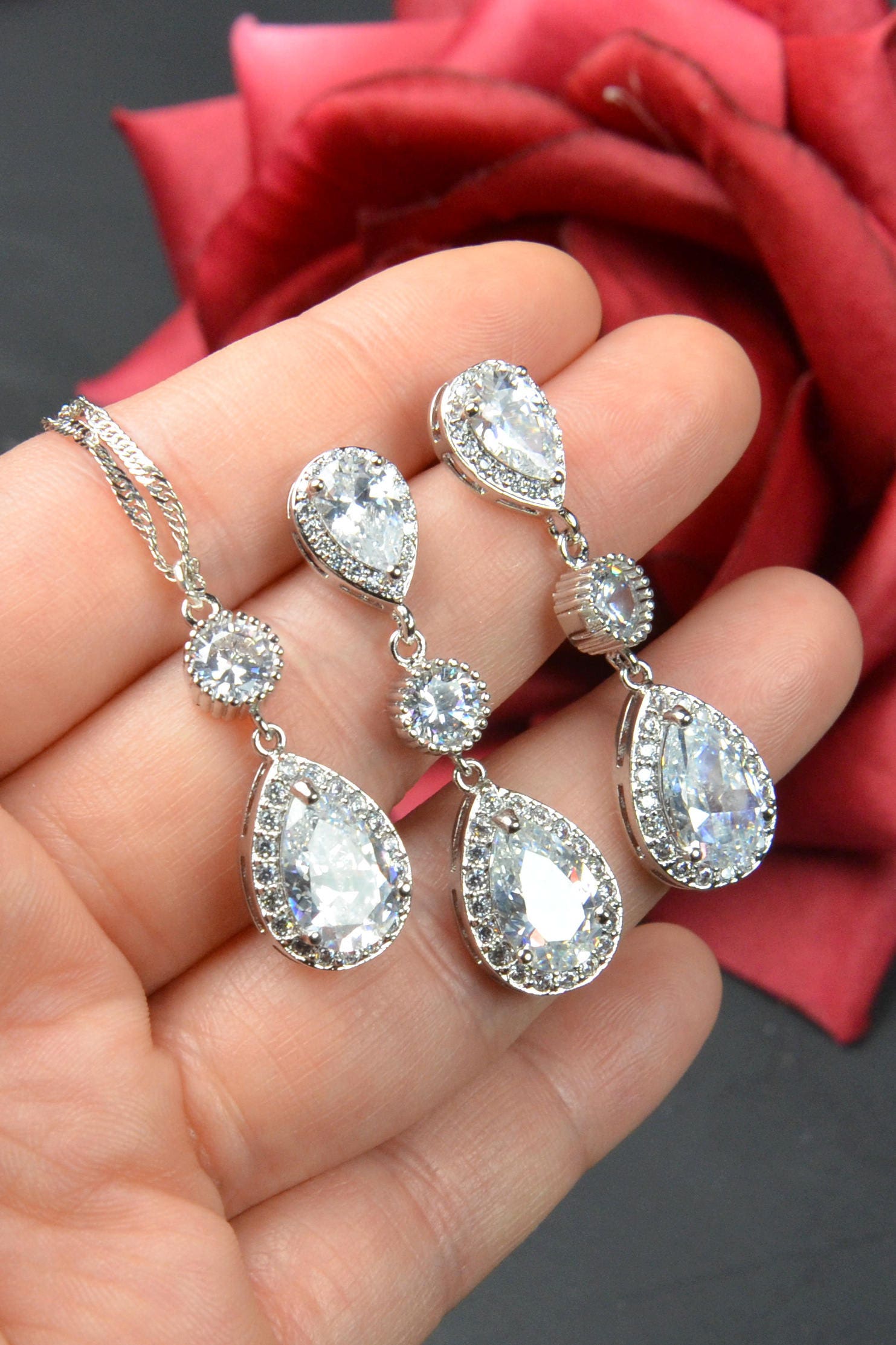 Bridal Jewelry SET Crystal Wedding Jewelry Rose gold Bracelet