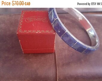 ON SALE Vintage Lapis Inlay Silver Bracelet