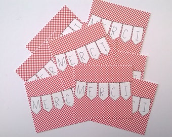 Set of 12 cartelettes thank you banner and Red checkered