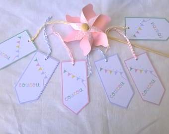 Six pastel tags "peekaboo" three colors