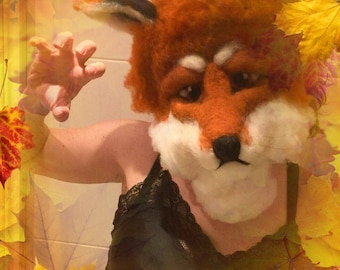 Animal mask, needle feted mask, animal sculpture, 3D picture, animal picture, outfit complement, home decor, fox mask