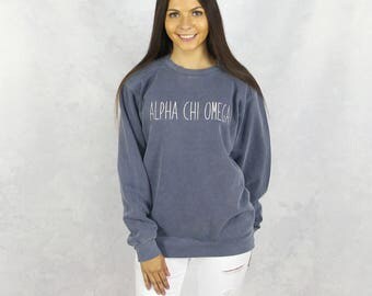 Alpha Chi Omega Embroidered Sweatshirt in Blue by Comfort Colors