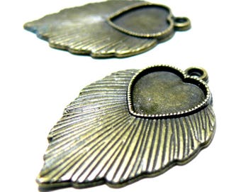 Primer 4 pendants 2D1437feuille jewelry heart art deco Bronze