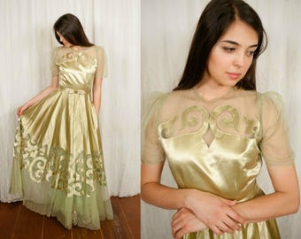 Reserved - 1940s Chartreuse Evening Gown - Small