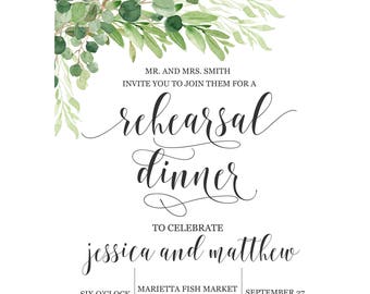 Rehearsal Dinner Invitation/ Printable/ DIY Invitations/ Eucalyptus Watercolor Invitation/ Custom