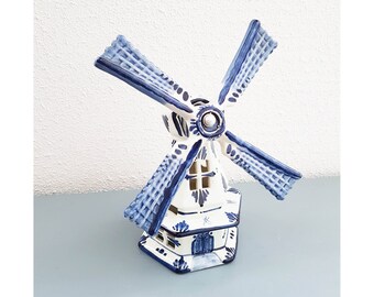 Vintage dutch windmill , Delft blue , hand painted in holland , in good condition
