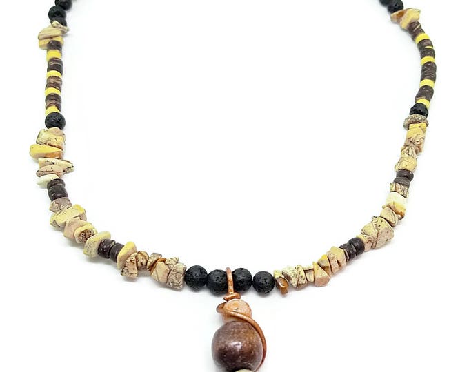 Soapstone Copper Necklace, Picture Jasper Necklace, Lava Stone Necklace, Copper Necklace, Gemstone Necklace, Unique Birthday Gift