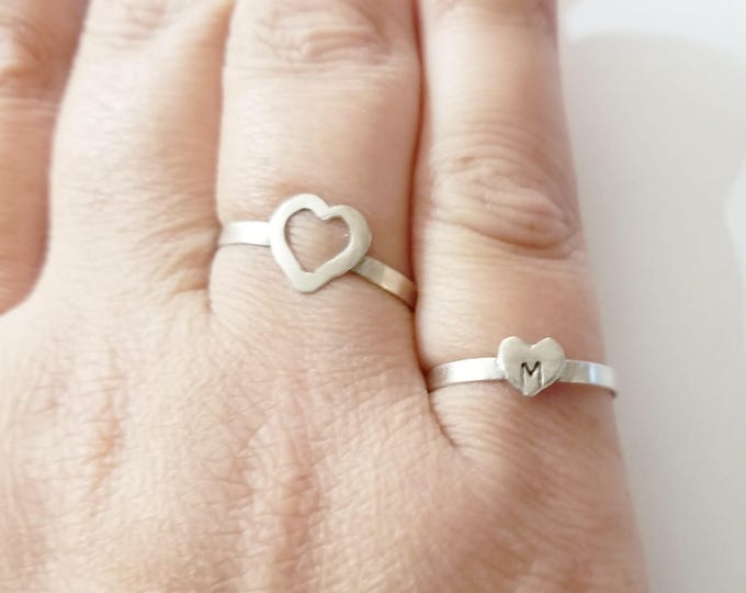 Customized Sterling Silver Heart Rings, Mother Daughter Rings, Best Friend Jewelry, Sterling Silver Rings, Gift for Her