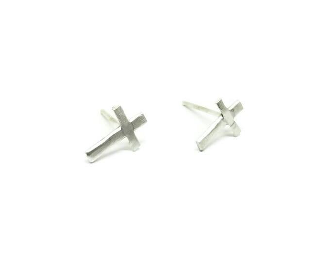 Sterling Silver Cross Earrings, Plain Silver Cross Post Earrings, Easter Gift, First Communion Gift, Silver Stud Cross Earrings