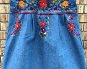 Mexican Blouse, Sleeveless Puebla Blouse, Denim Mexican Blouse