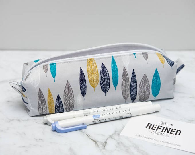 Blue and Gold leaves pencil case