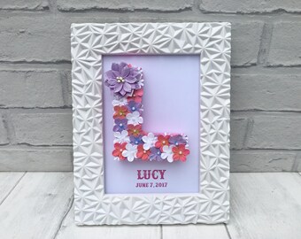 Hand decorated letter, Floral letter art, Framed letter art, Gift for a Granddaughter, Framed name, Personalised letter, Decorative letter